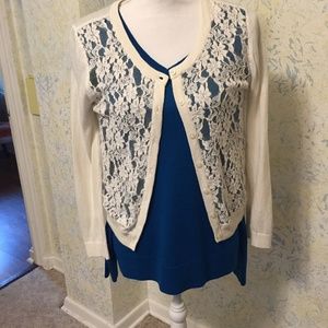 Forever 21 Lace Front Cardigan Medium Sweater